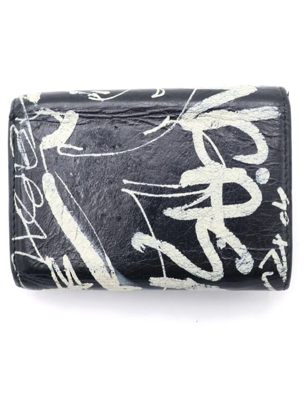 Balenciaga Cash Mini Wallet Trifold Graffiti Leather Black